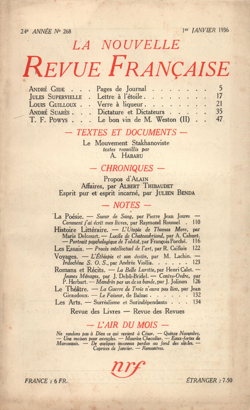 La Nouvelle Revue Française N° 268 (Janvier 1936)