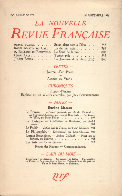 La Nouvelle Revue Française N° 278 (Novembre 1936)