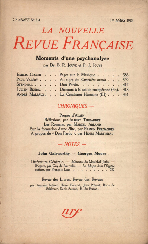 La Nouvelle Revue Française N° 234 (Mars 1933)