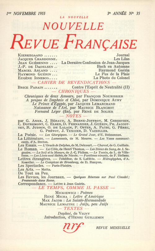 La Nouvelle Nouvelle Revue Française N' 35 (Novembre 1955)