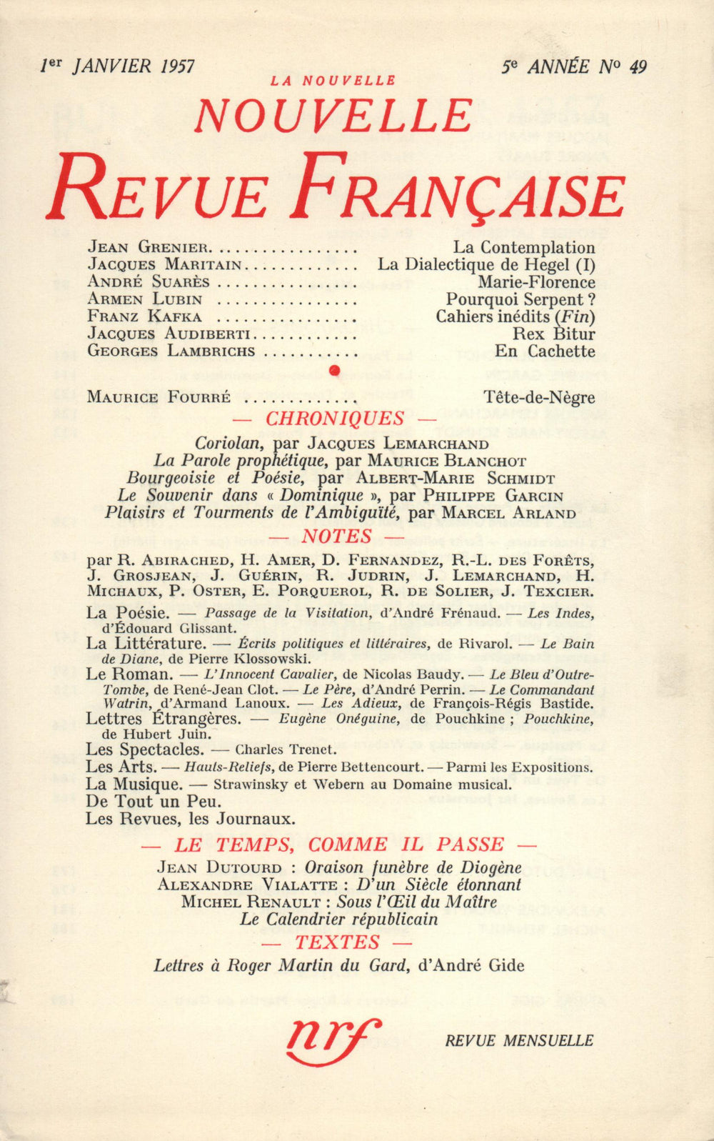 La Nouvelle Nouvelle Revue Française N' 49 (Janvier 1957)