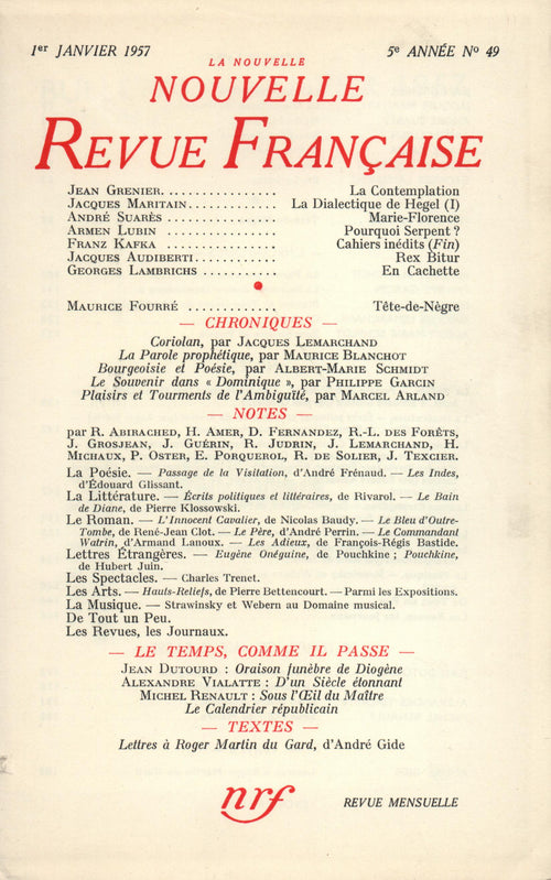 La Nouvelle Nouvelle Revue Française N' 49 (Janvier 1957)