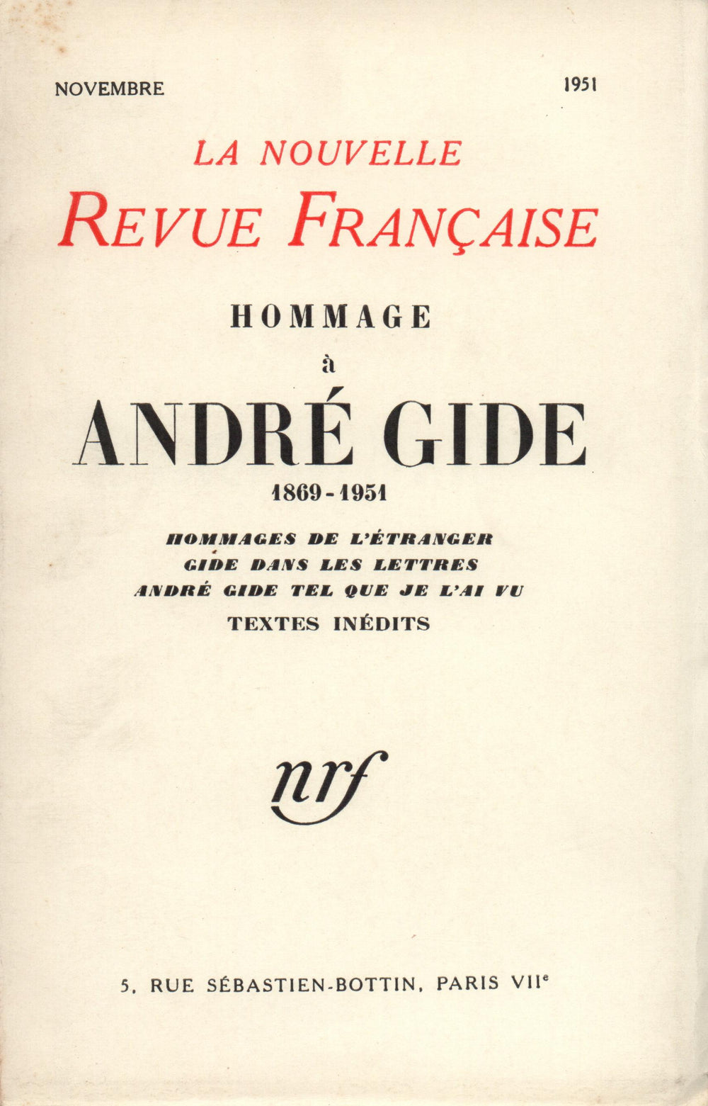 Hommage ŕ André Gide N' (Novembre 1951)
