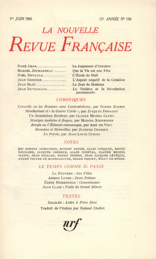 La Nouvelle Revue Française N' 150 (Juin 1965)