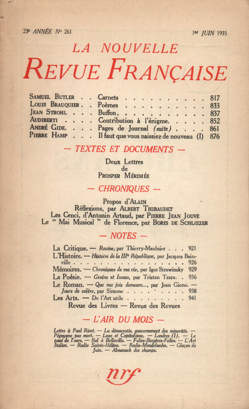 La Nouvelle Revue Française N° 261 (Juin 1935)