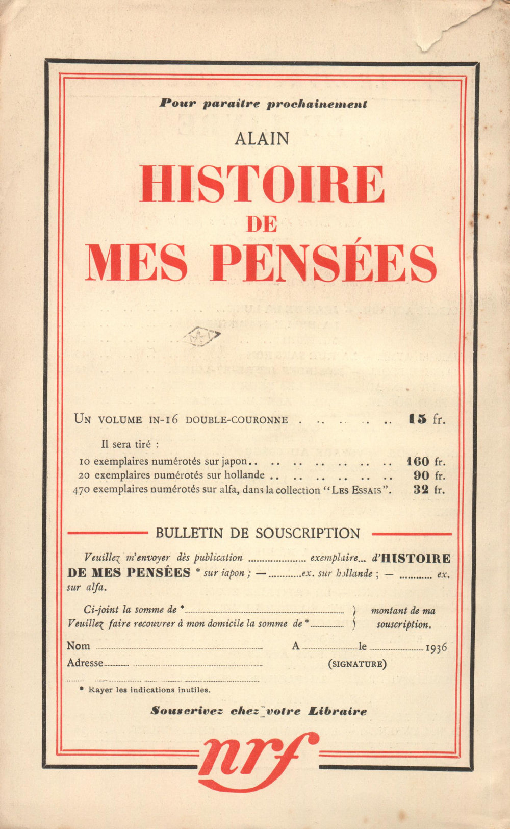 La Nouvelle Revue Française N° 271 (Avril 1936)