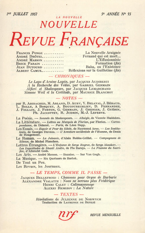 La Nouvelle Nouvelle Revue Française N' 55 (Juillet 1957)