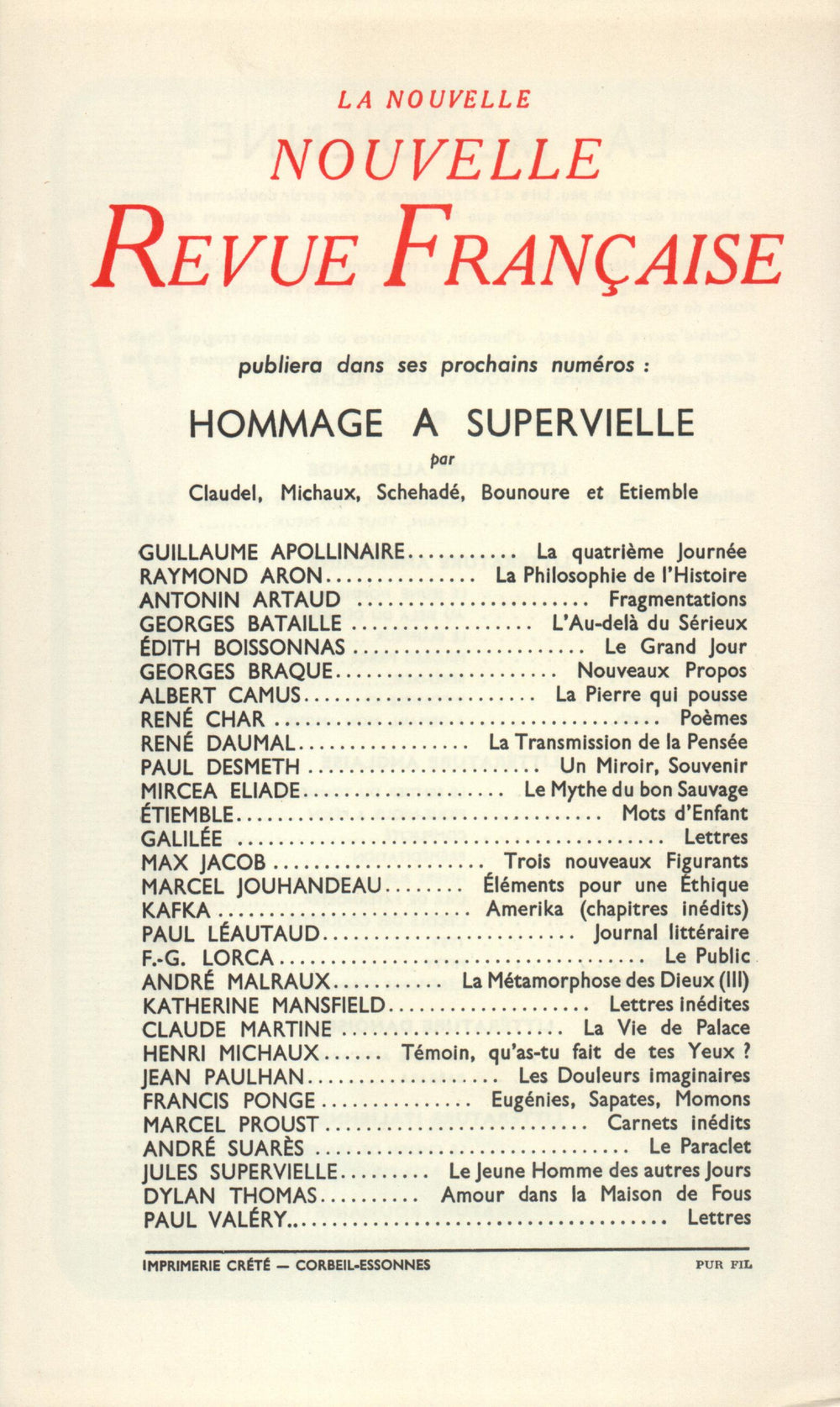 La Nouvelle Nouvelle Revue Française N' 19 (Juillet 1954)