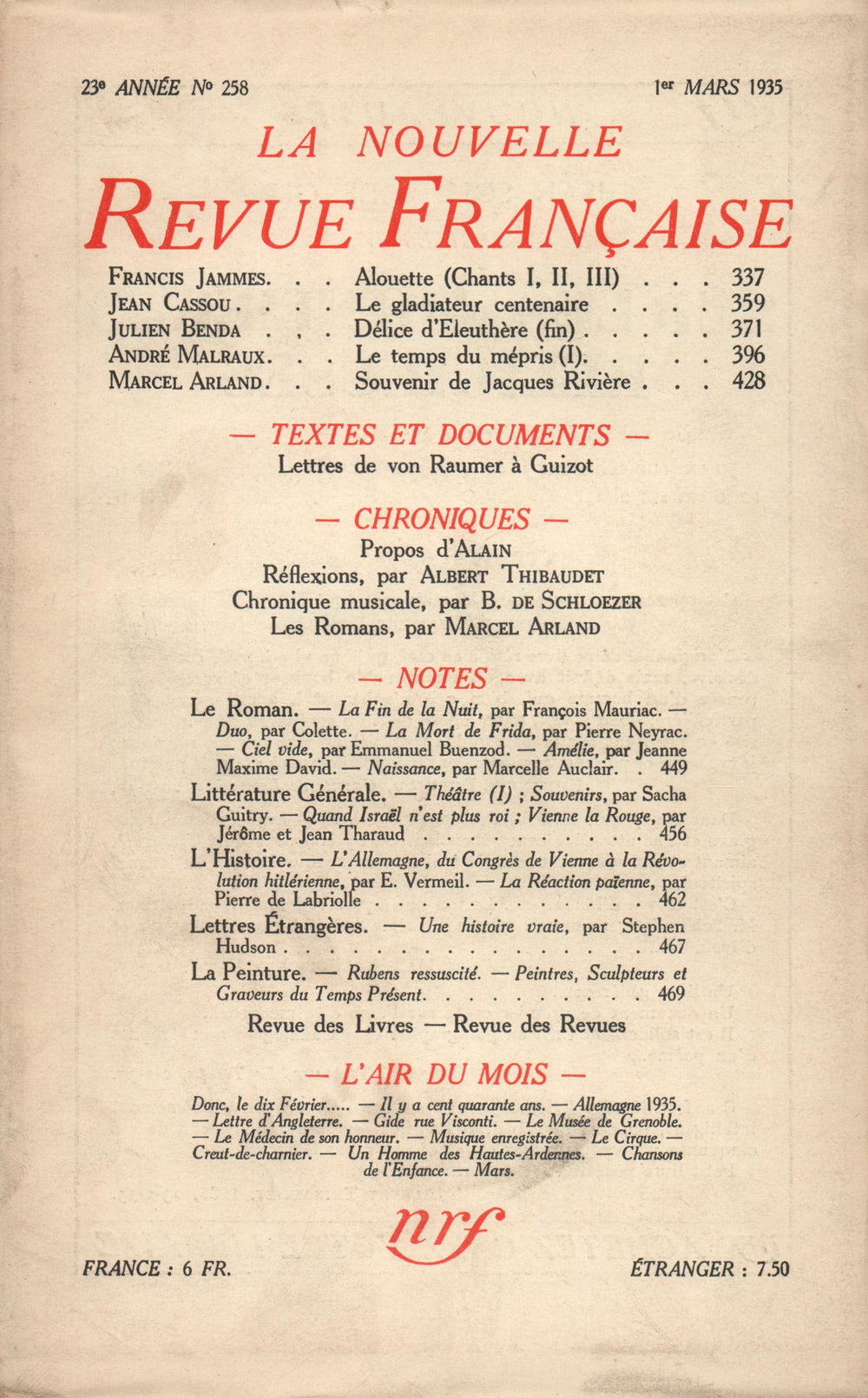 La Nouvelle Revue Française N° 258 (Mars 1935)
