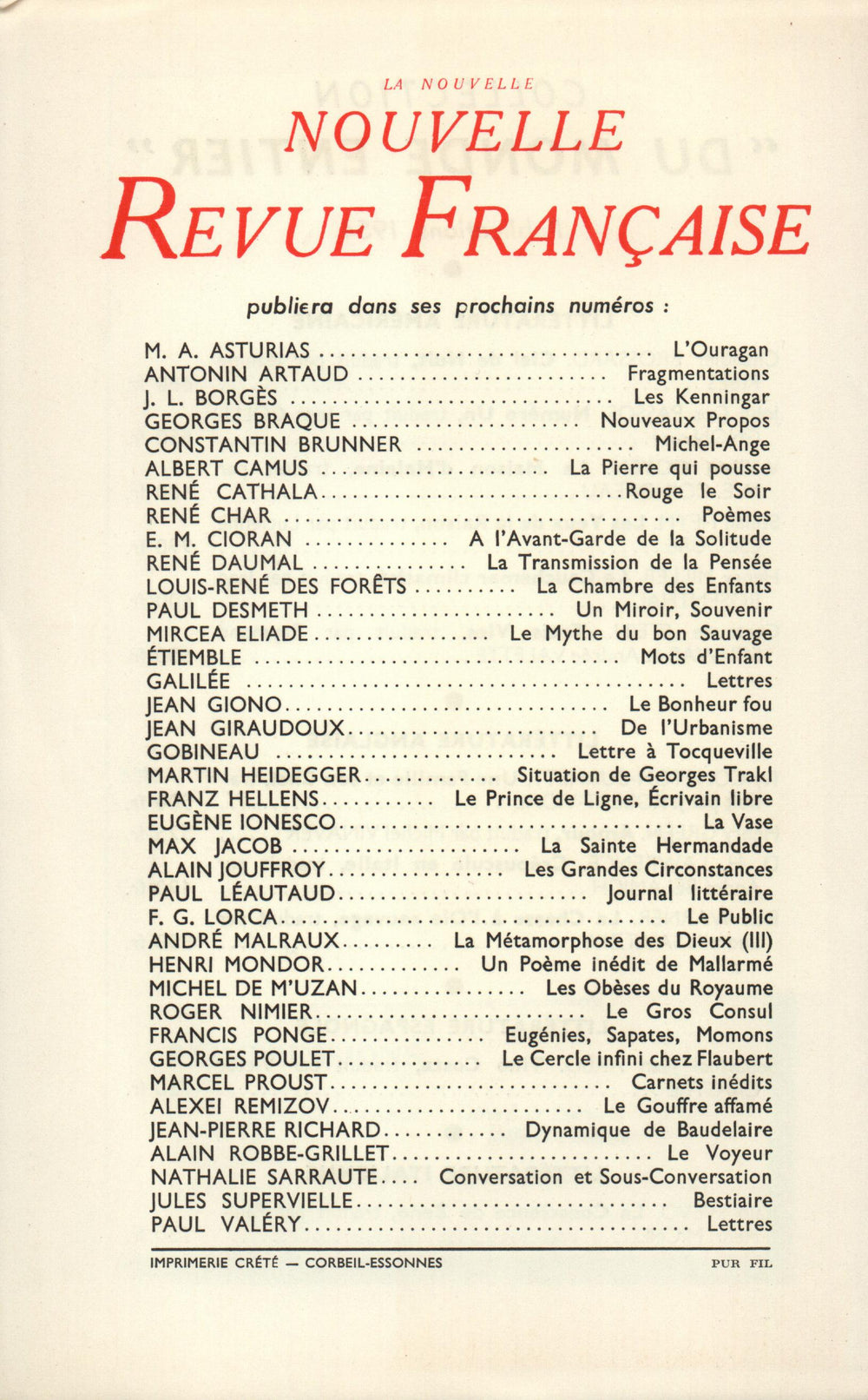 La Nouvelle Nouvelle Revue Française N' 27 (Mars 1955)