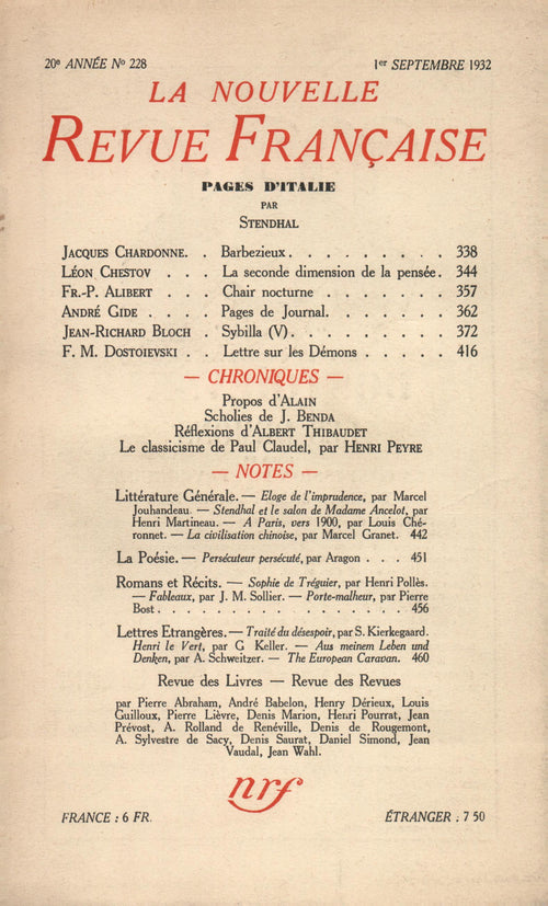 La Nouvelle Revue Française N° 228 (Septembre 1932)