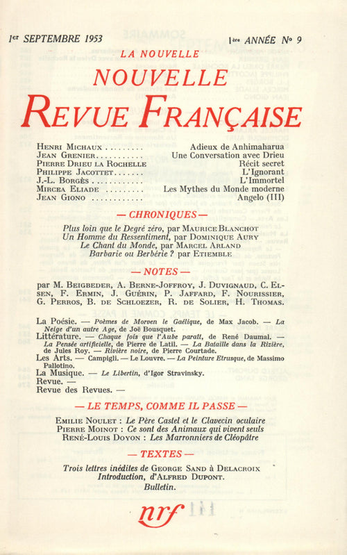 La Nouvelle Nouvelle Revue Française N' 9 (Septembre 1953)