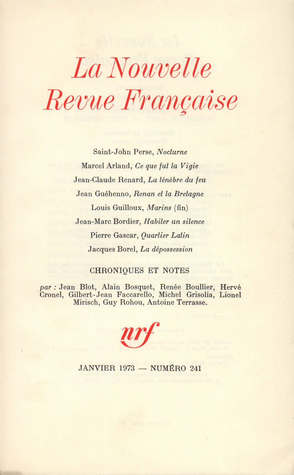 La Nouvelle Revue Française N° 241