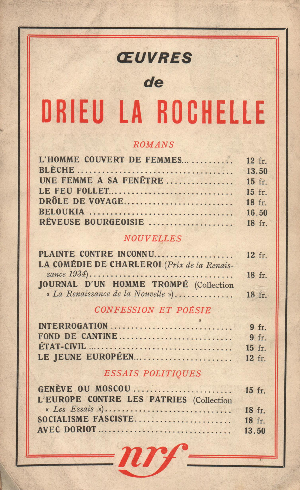 La Nouvelle Revue Française N' 306 (Mars 1939)
