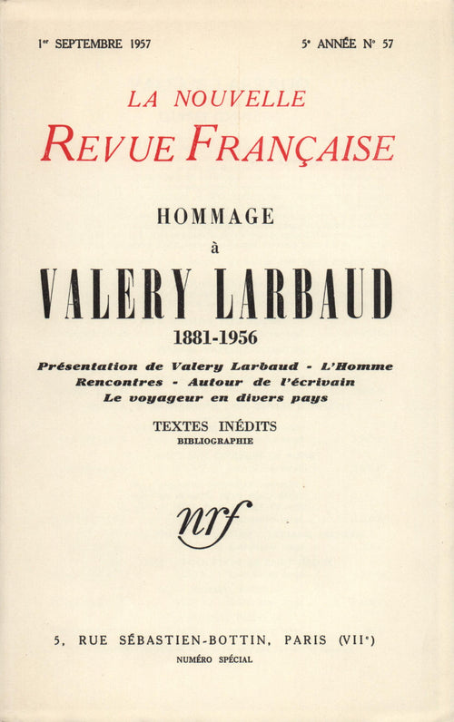 Hommage ŕ Valery Larbaud N' 57 (Septembre 1957)