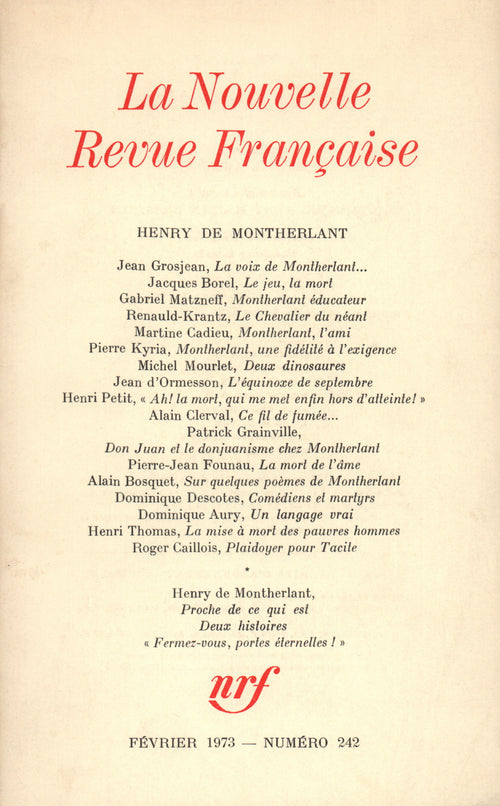 Henry de Montherlant N° 242