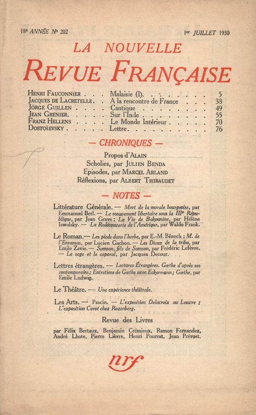 La Nouvelle Revue Française N' 202 (Juillet 1930)