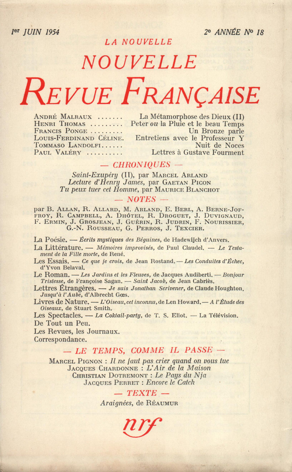 La Nouvelle Nouvelle Revue Française N' 18 (Juin 1954)