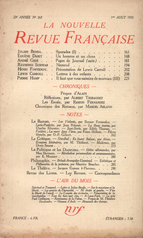 La Nouvelle Revue Française N° 263 (Aoűt 1935)