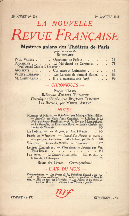 La Nouvelle Revue Française N° 256 (Janvier 1935)