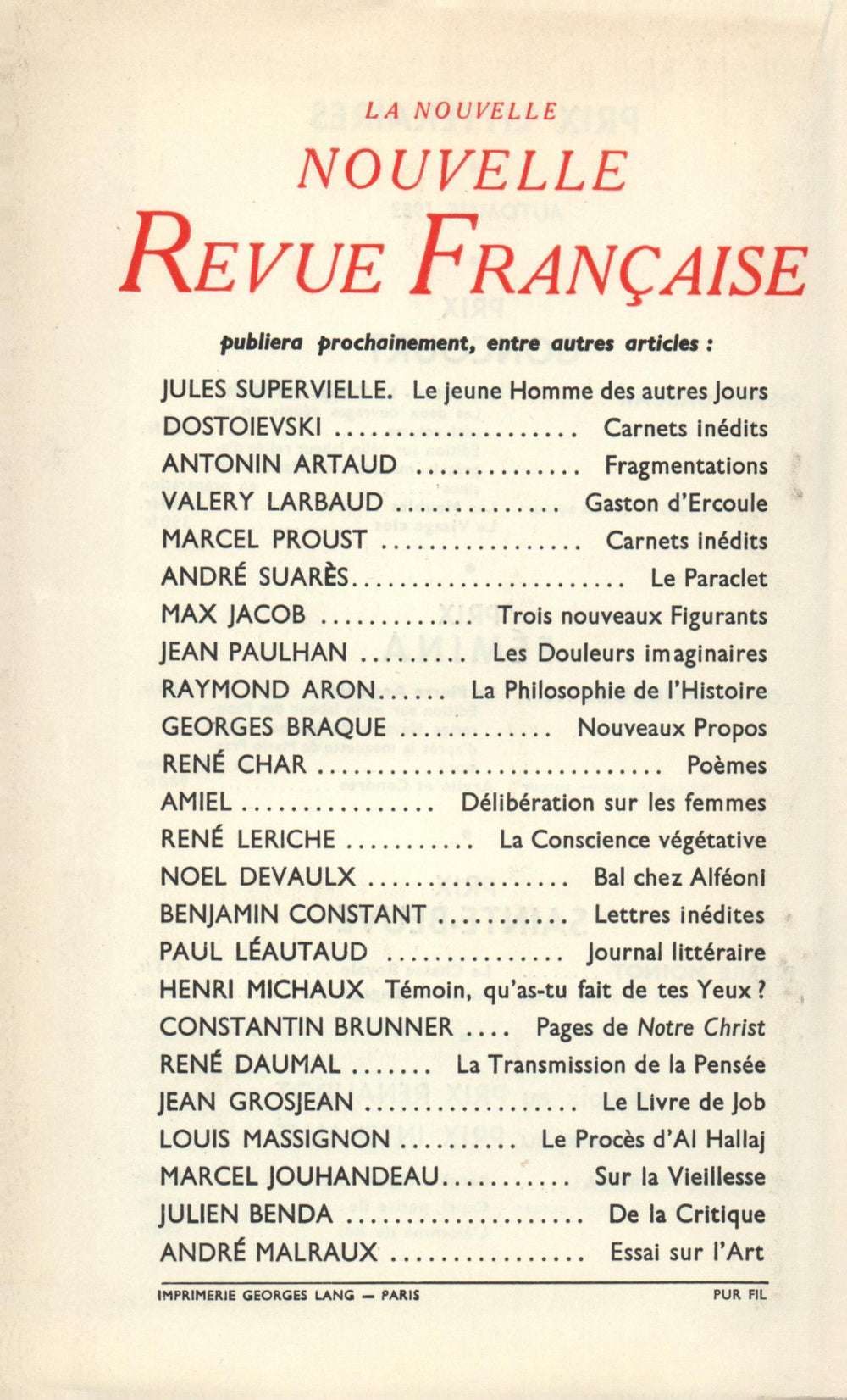 La Nouvelle Nouvelle Revue Française N' 13 (Janvier 1954)