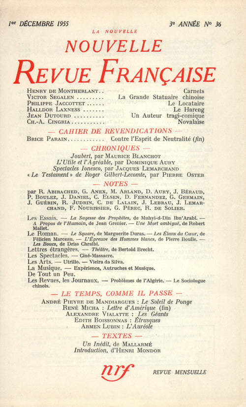 La Nouvelle Nouvelle Revue Française N' 36 (Décembre 1955)