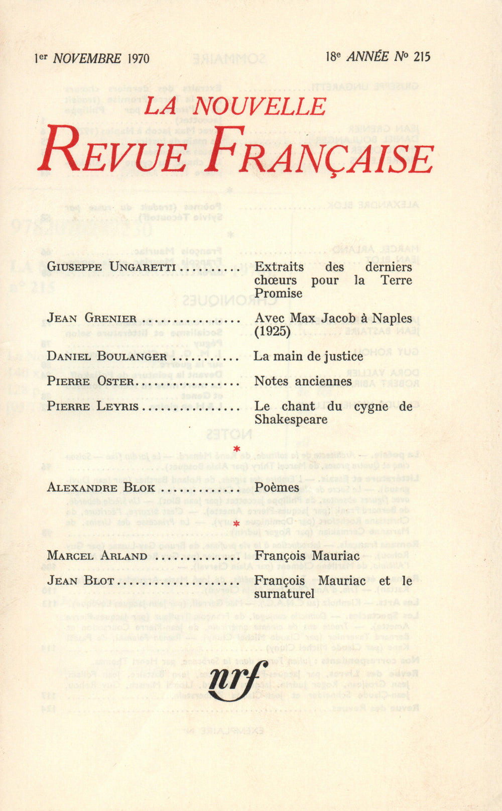 La Nouvelle Revue Française N° 215