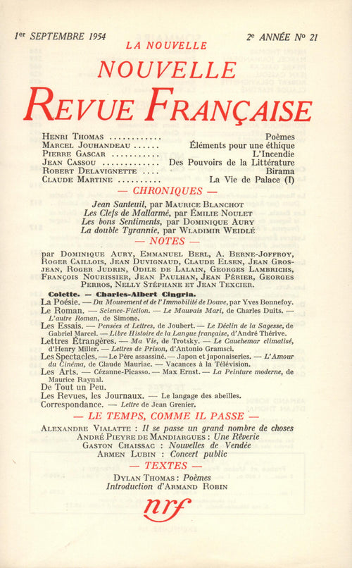 La Nouvelle Nouvelle Revue Française N' 21 (Septembre 1954)