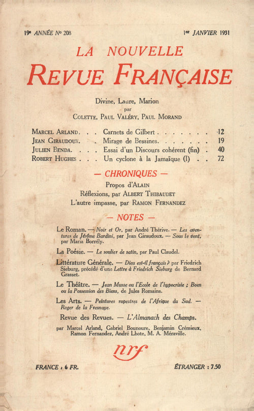 La Nouvelle Revue Française N' 208 (Janvier 1931)