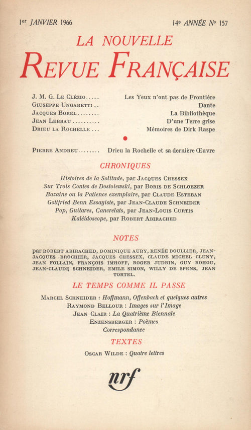 La Nouvelle Revue Française N' 157 (Janvier 1966)