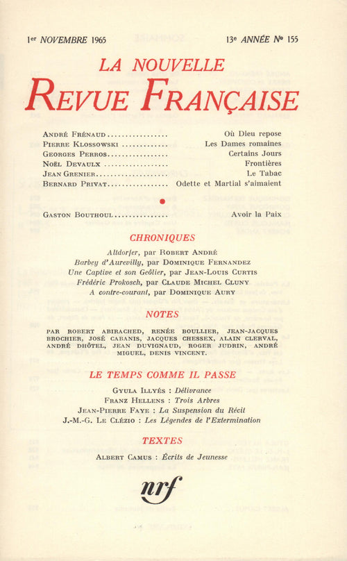 La Nouvelle Revue Française N' 155 (Novembre 1965)