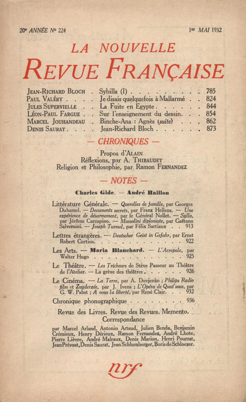 La Nouvelle Revue Française N° 224 (Mai 1932)