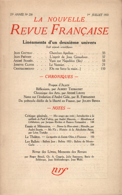 La Nouvelle Revue Française N° 238 (Juillet 1933)