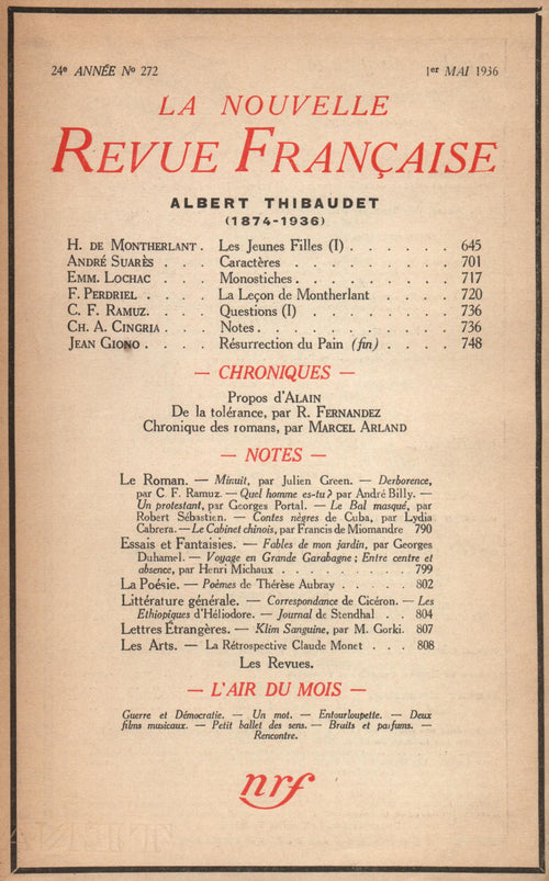 La Nouvelle Revue Française N° 272 (Avril 1936)