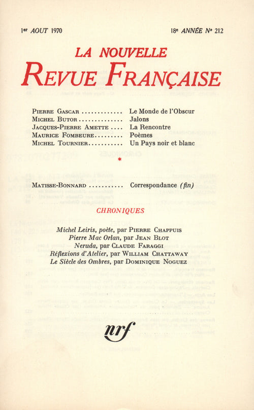 La Nouvelle Revue Française N° 212