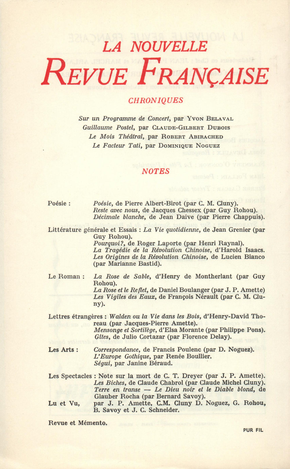 La Nouvelle Revue Française N' 186 (Juillet 1968)