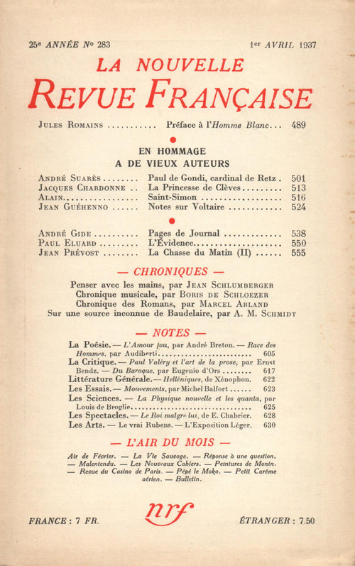 La Nouvelle Revue Française N° 283 (Avril 1937)