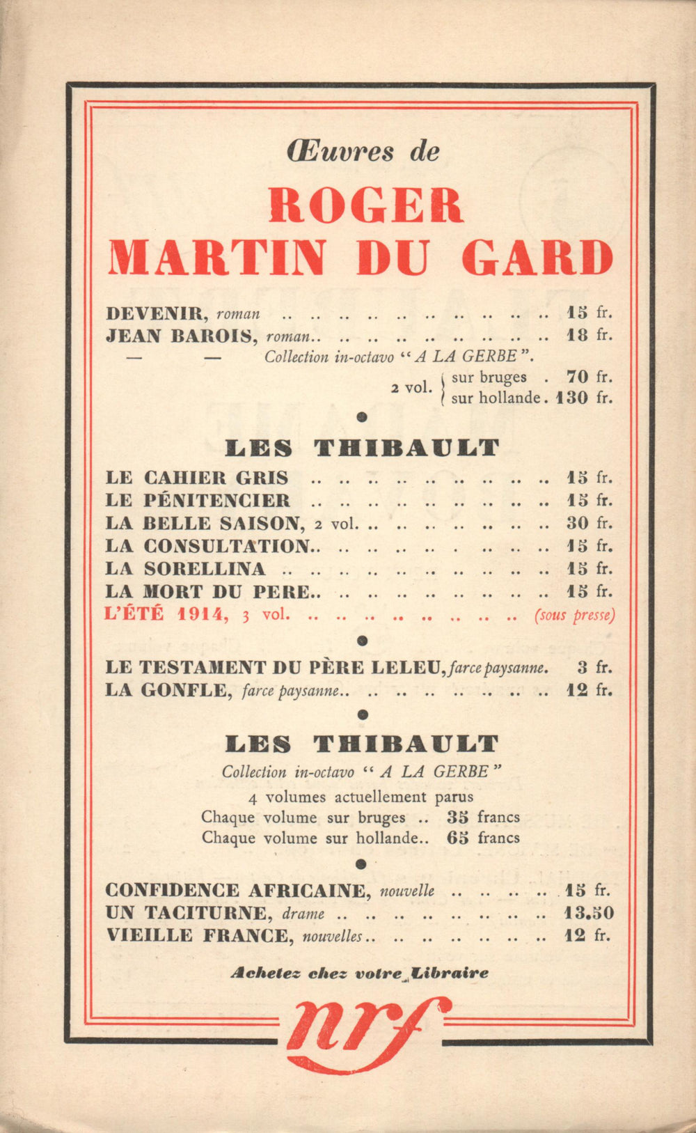 La Nouvelle Revue Française N° 278 (Novembre 1936)