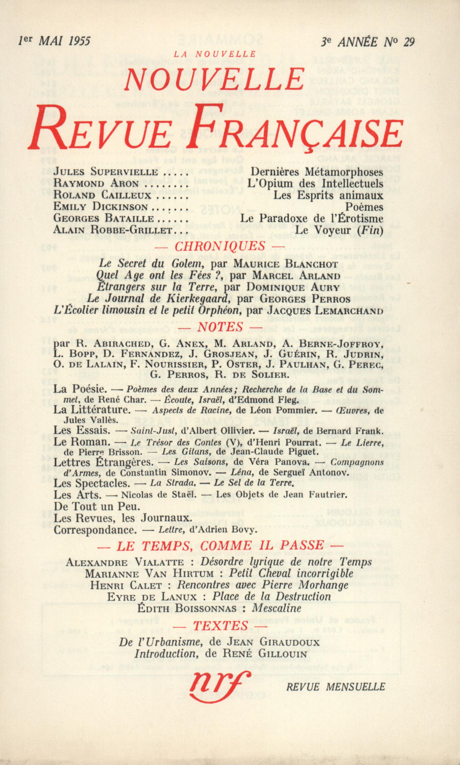 La Nouvelle Nouvelle Revue Française N' 29 (Mai 1955) – La Nouvelle ...